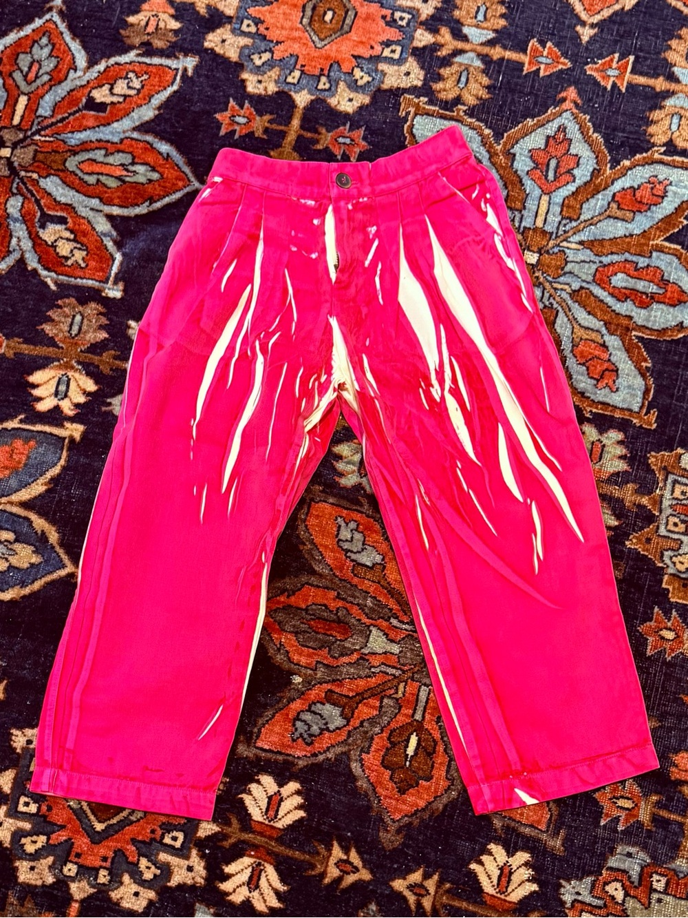 The Animals Observatory Girls Hot Pink Paint-Detail Cotton Pants